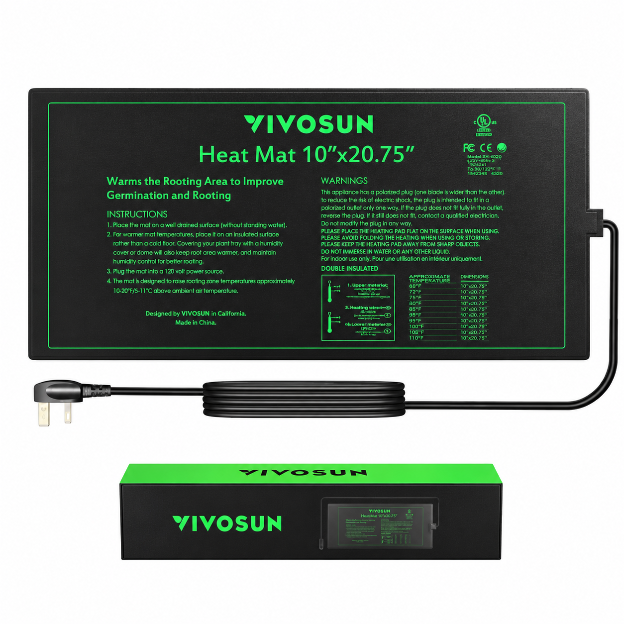 VIVOSUN Waterproof Seedling Heat Mat, 10 × 20.75 Inches
